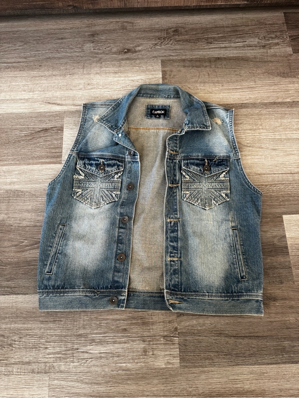 Vintage Carbon biker motorcycle denim vest medium wash Large